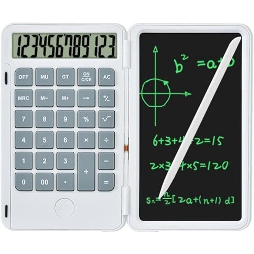 Calculator de Mana Reincarcabil cu Tabla de Scris, Calculator Portabil, Ecran LCD, Afisaj cu 12 Cifre, Ecran de 15 cm, Culoare Alb