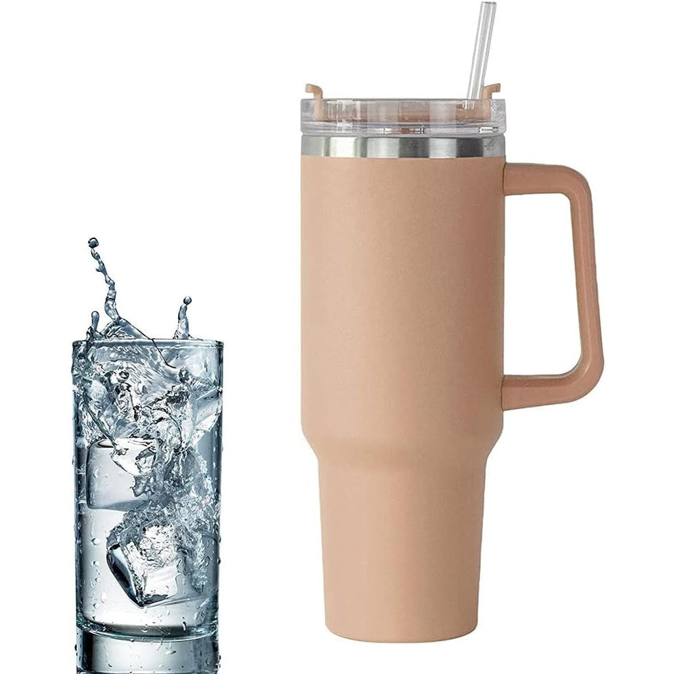 Cana Termos din Plastic, pentru Bauturi Calde si Reci, cu Maner, 9.9x9.9x27 cm, Roz Pal