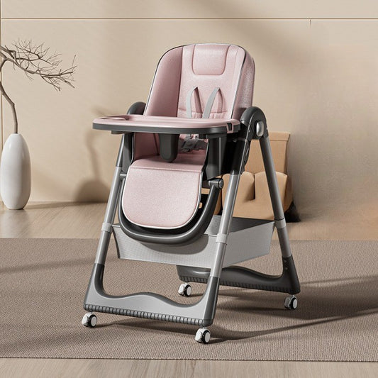 Scaun de Masa pentru Bebelusi si Copii, 2 Tavite si Husa Detasabile, Multifuncțional, Stabil, Centura de Siguranta, Inaltime Ajustabila, Spatar Reglabil Moale, Cos de Depozitare, 100x50x80cm, de la 6 Luni, Roz