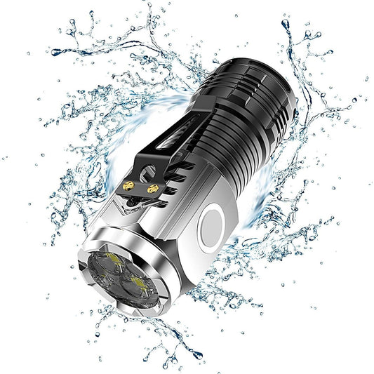 Lanterna cu 3 Nuclee Led, Incarcare USB, Autonomie 4-20h, Raza Maxima 100-200 m, 5W, 4 x 4 x 9 cm, Suport de Agatat, Fund Magnetic, Argintiu