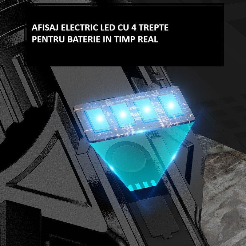 Lanterna LED, Incarcare USB, Autonomie 8-24h, 2 Surse de Lumina, Principal si Lateral, Raza Maxima 100-200 m, COB, 5W, 23 x 10 x 10 cm, Negru