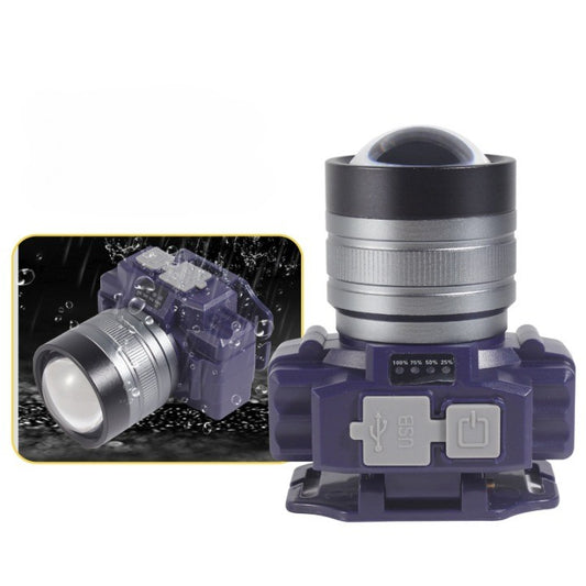 Lanterna LED de Montat pe Cap, cu Raza Lunga de Zoom, Far Telescopic, Reglabil, Rezistent la Apa, pentru Pescuit in Aer Liber, Camping, Lumina Puternica, Lanterna, 7.5x5x7 cm, Albastru