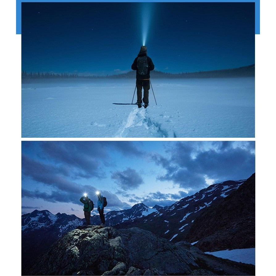 Lanterna LED de Montat pe Cap, cu Raza Lunga de Zoom, Far Telescopic, Reglabil, Rezistent la Apa, pentru Pescuit in Aer Liber, Camping, Lumina Puternica, Lanterna, 7.5x5x7 cm, Albastru