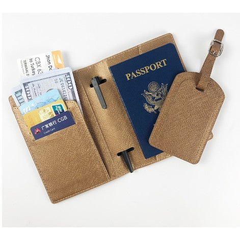 Portofel pentru Pasaport si Carduri, 23x16 cm, 70g, din Piele PU, Suport Pix, Accesoriu Suport Eticheta, Unisex, Multifunctional, Maro