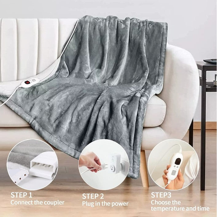 Patura Cu Incalzire Electrica, 135 W, 180x130 cm, 6 Trepte De Incalzire, Flanel, Gri