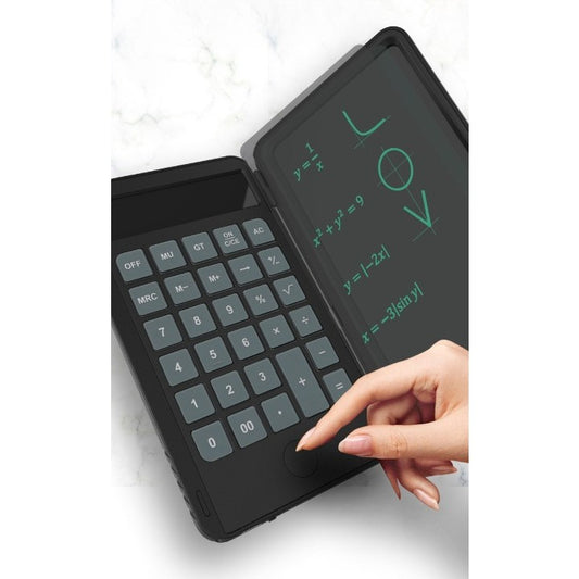 Calculator de Mana Reincarcabil cu Tabla de Scris, Calculator Portabil, Ecran LCD, Afisaj cu 12 Cifre, Ecran de 15 cm, Culoare Negru