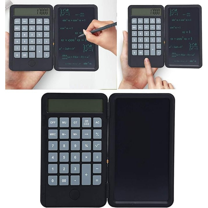 Calculator de Mana Reincarcabil cu Tabla de Scris, Calculator Portabil, Ecran LCD, Afisaj cu 12 Cifre, Ecran de 15 cm, Culoare Negru