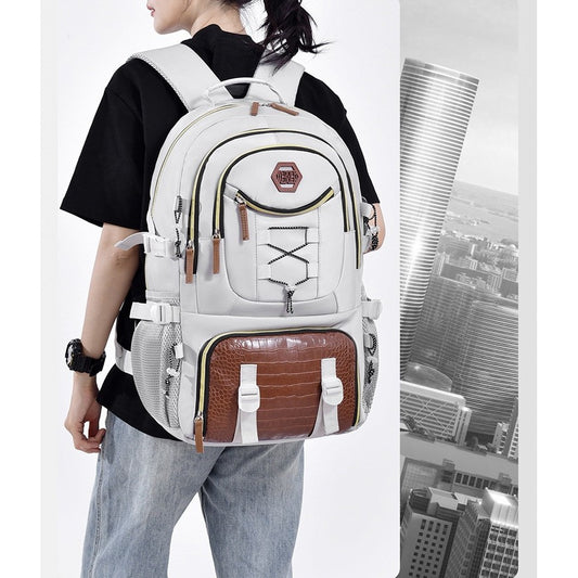 Rucsac Multifunctional pentru Calatorie, pentru Alpinism, Voiaj, Drumetii, din Panza Oxford, 34x16x52 cm, Alb