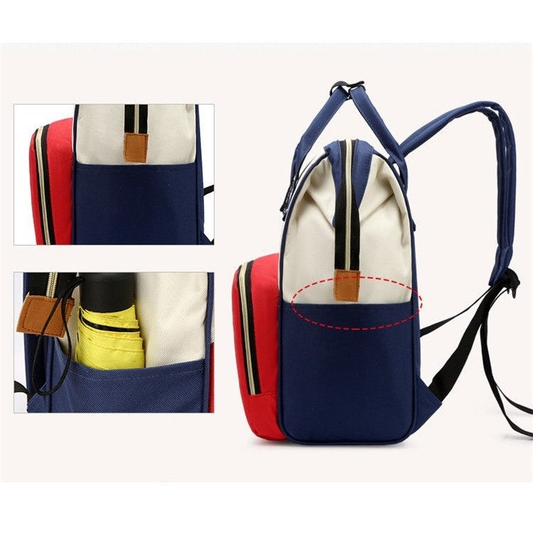 Rucsac Multifunctional pentru Mamici, din Panza Oxford, Compartimentare Multipla, Impermeabil, 43 x 18 x 26 cm, Alb/Rosu/Albastru