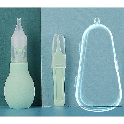 Set Aspirator Nazal pentru Copii, Manual, Anti-Reflux, cu Pompita, Usor de Curatat, Varf din Silicon, 11.2x4cm, Verde