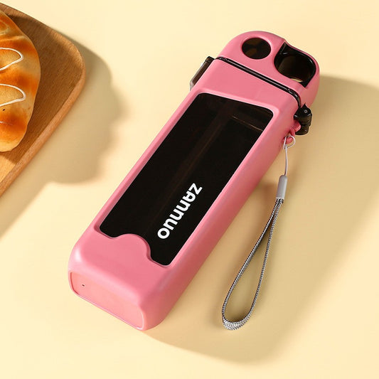 Sticla de Apa pentru Sport, 350 ml, cu Pai si Capac, 23x7x4.4 cm, Buton de Blocare, din PC, Roz