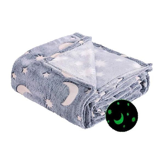 Patura Fosforescenta, Moale, Pufoasa, Lumineaza in Intuneric, 1.5x2 m, Model Cer Instelat, Gri