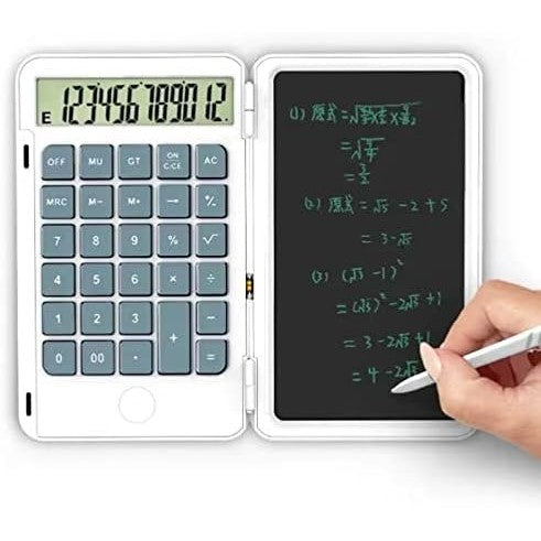 Calculator de Mana Reincarcabil cu Tabla de Scris, Calculator Portabil, Ecran LCD, Afisaj cu 12 Cifre, Ecran de 15 cm, Culoare Alb