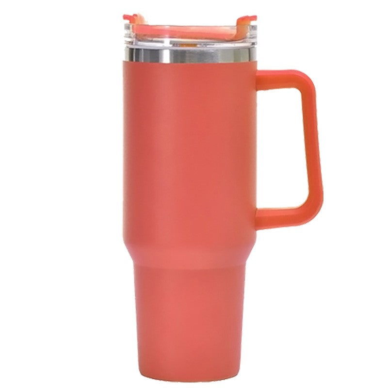 Cana Termos din Plastic, pentru Bauturi Calde si Reci, cu Maner, 9.9x9.9x27 cm, Portocaliu