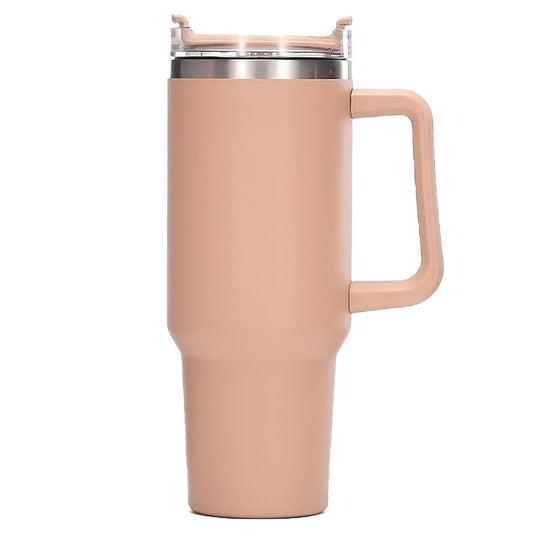 Cana Termos din Plastic, pentru Bauturi Calde si Reci, cu Maner, 9.9x9.9x27 cm, Roz Pal