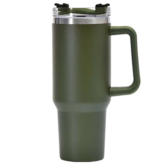 Cana Termos din Plastic, pentru Bauturi Calde si Reci, cu Maner, 9.9x9.9x27 cm, Verde Army