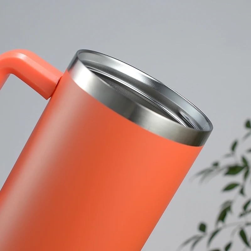 Cana Termos din Plastic, pentru Bauturi Calde si Reci, cu Maner, 9.9x9.9x27 cm, Portocaliu