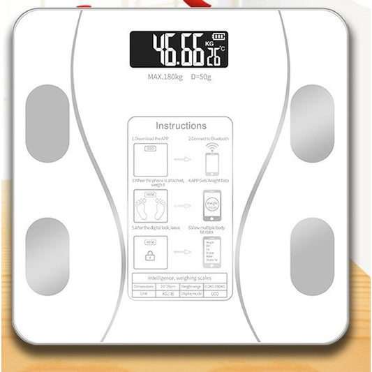Cantar Electronic Inteligent De Baie Cu Aplicatie Smart, Corporal, Ecran Digital Iluminat, Termometru, Suporta Maxim 180 Kg, 26 x 26 cm, Baterii, Alb