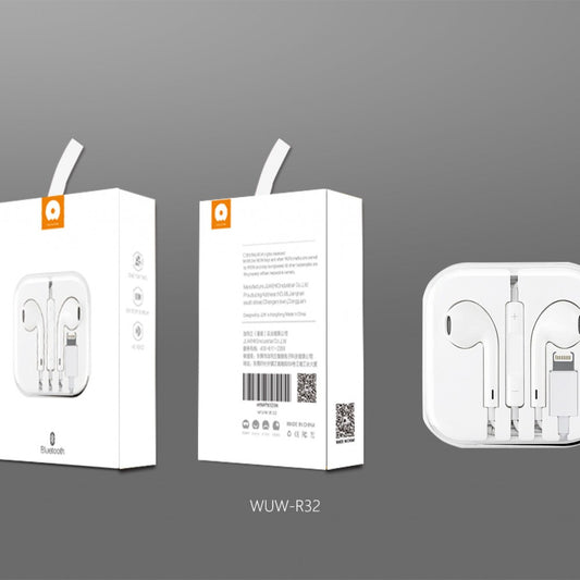 Casti Audio cu Microfon si cu Port Lightning WUW-R32 compatibile iPhone, Alb