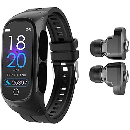 Ceas Smartwatch 2 in 1, cu Casti Bluetooth, N8 TWS, Plug in lateral, afisaj 1.47 inch , rezolutie 172*320, Negru