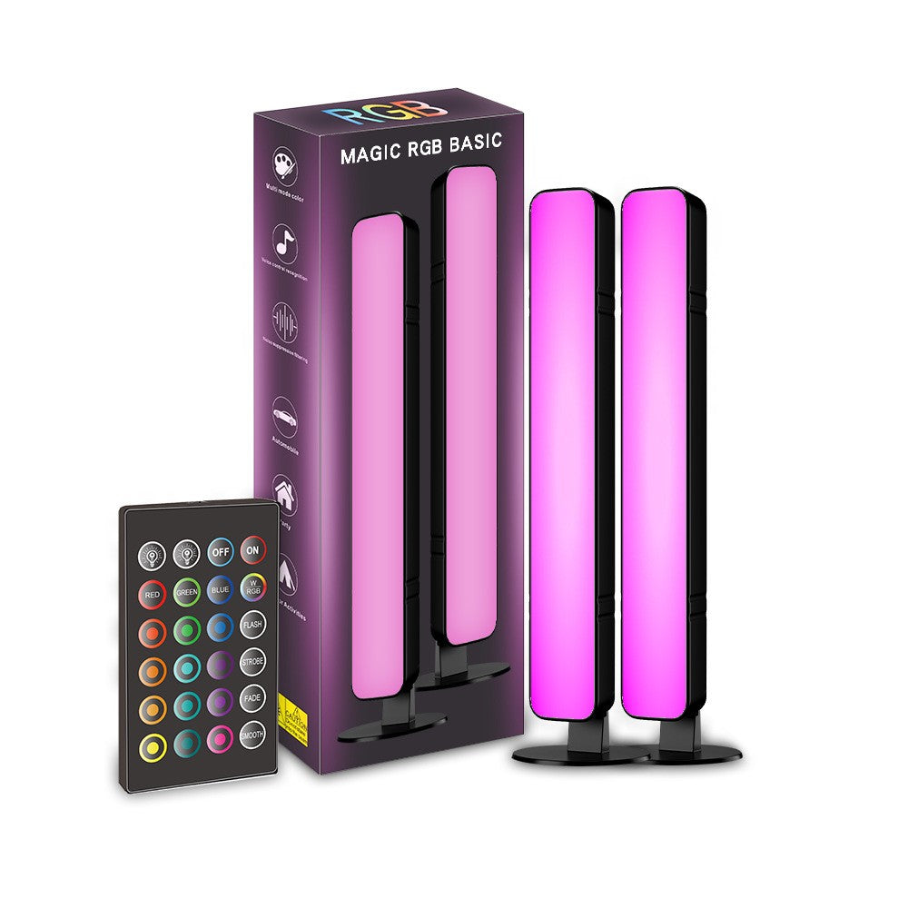 Set 2 Lampi de Birou, RGB Colorat, 28 LED, Putere 5V, Telecomanda cu 24 de Taste, Cablu USB, Negru, 25.5x4x3.5cm