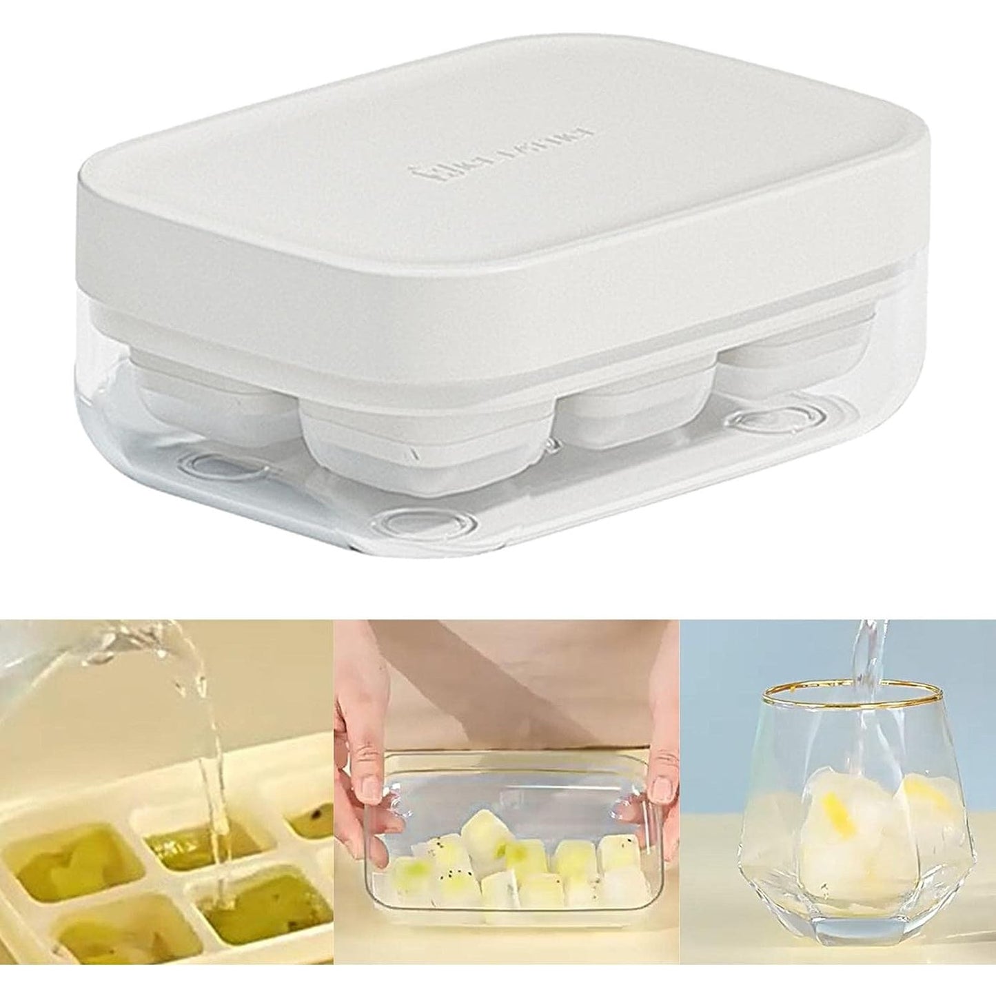 Forma pentru gheata cu presa, din silicon alimentar, 6 cuburi, caserola pentru depozitare, usor de folosit si curatat, 10.5 x 7.5 x 4.1 cm, alb