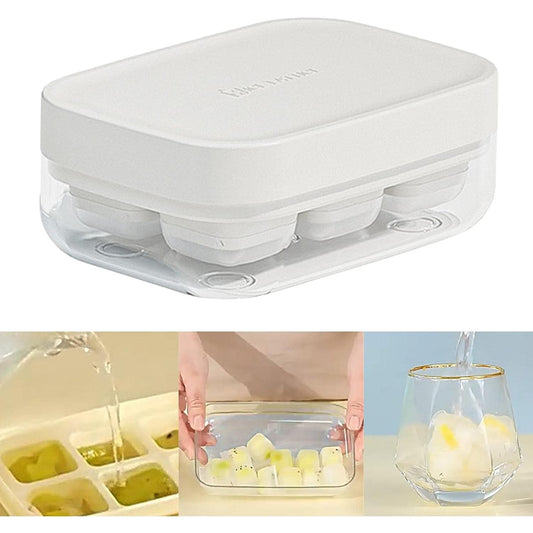 Forma pentru gheata cu presa, din silicon alimentar, 6 cuburi, caserola pentru depozitare, usor de folosit si curatat, 10.5 x 7.5 x 4.1 cm, alb