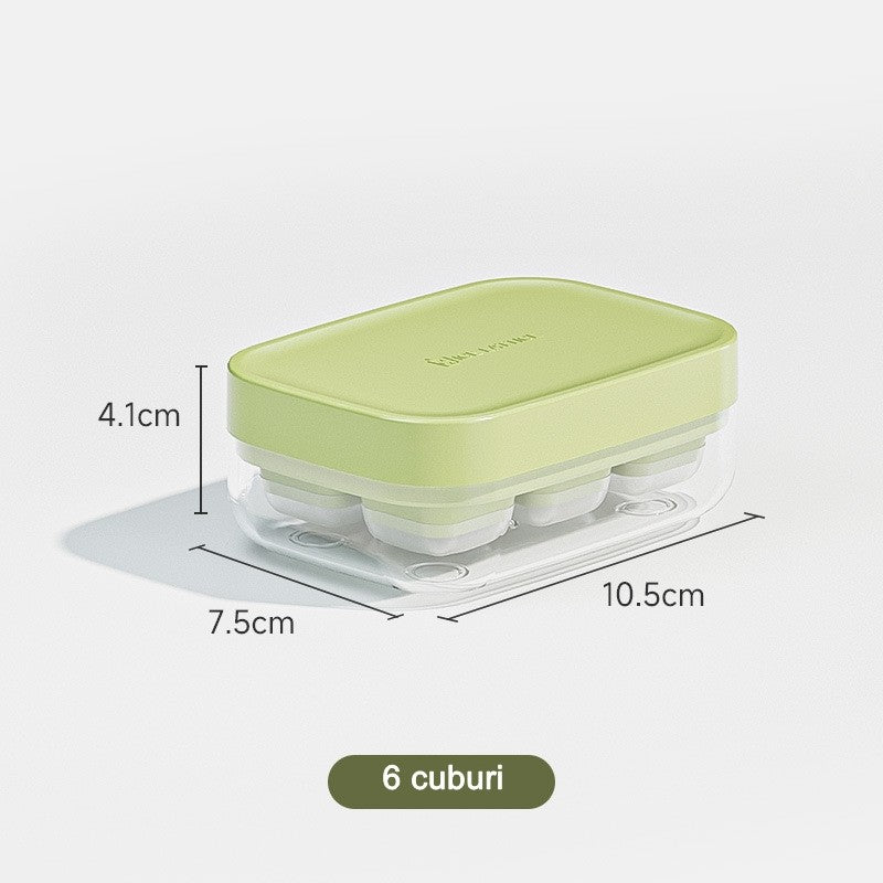 Forma pentru gheata cu presa, din silicon alimentar, 6 cuburi, caserola pentru depozitare, usor de folosit si curatat, 10.5 x 7.5 x 4.1 cm, verde