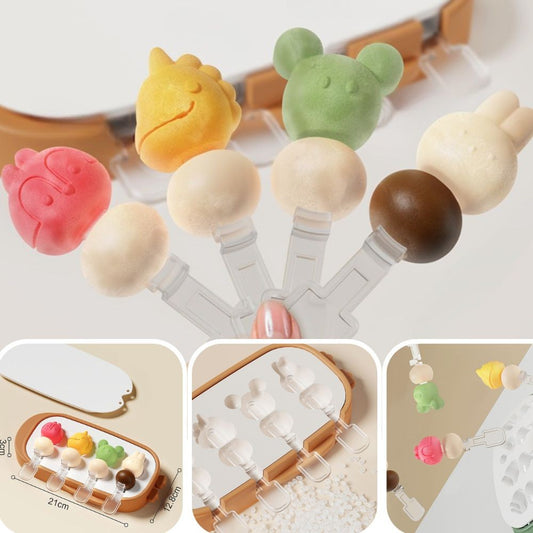 Forma pentru inghetata, 4 compartimente, forme cu animalute, materialsilicon si ABS, 21 x 12.8 x 3cm, portocaliu