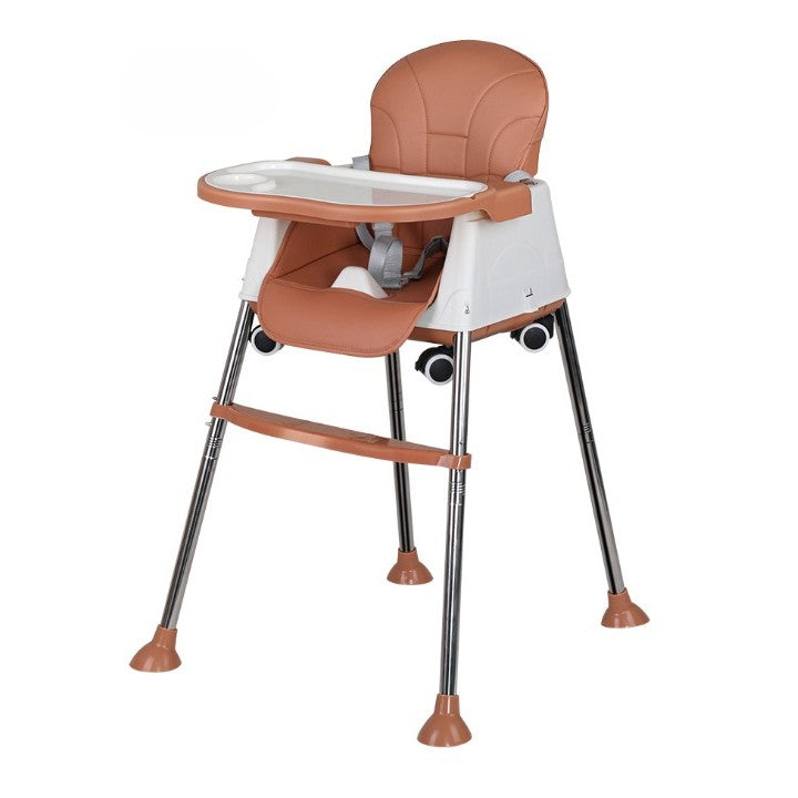 Scaun de Masa Pliabil 3in1, Reglabil, Multifunctional, 3 Pozitii, Masuta si Husa Detasabile, Roti, Centura de Siguranta, Ajustare Inaltime, Maro