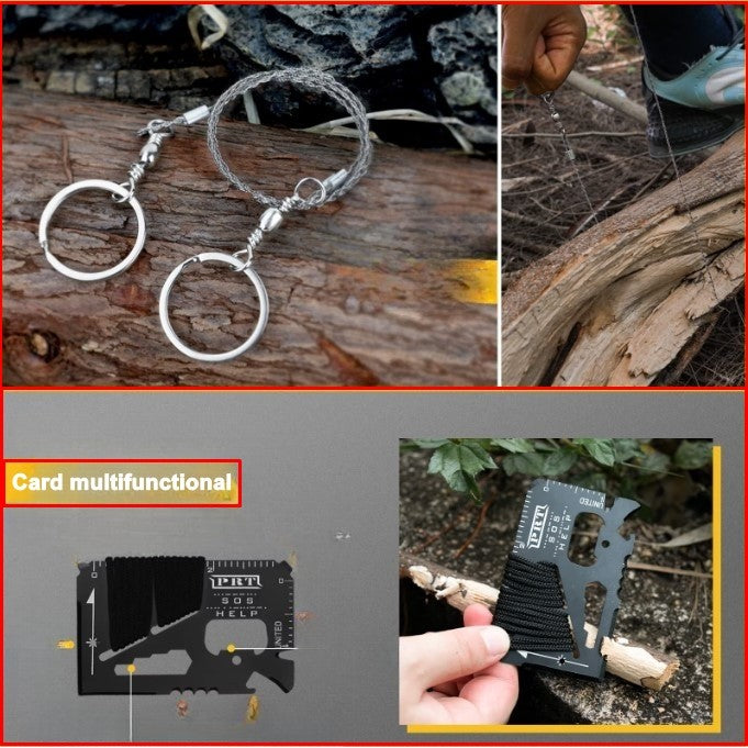 Kit supravietuire multifunctional, Instrumente profesionale, Agatatoare ghiozdan, pentru Camping, Drumetii, Aventuri in aer liber, borseta inclusa, gri