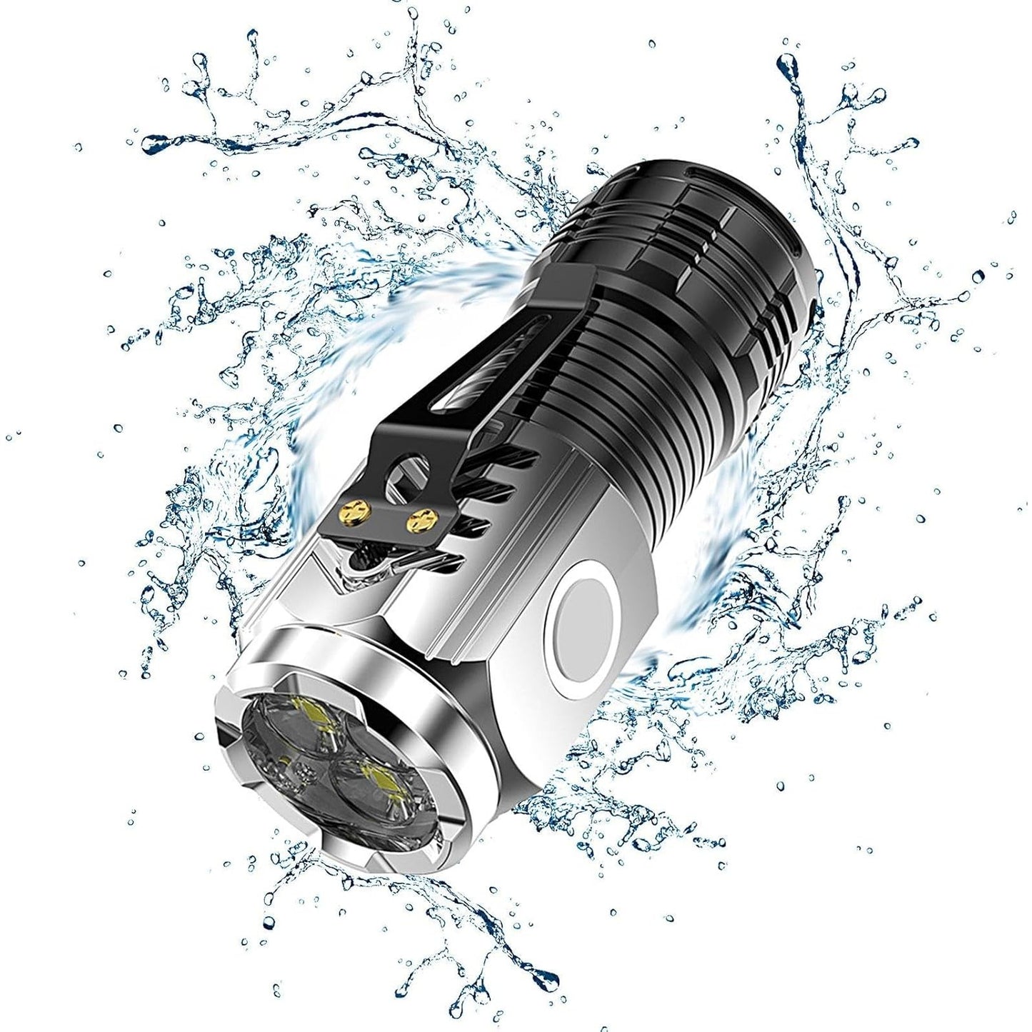 Lanterna cu 3 Nuclee Led, Incarcare USB, Autonomie 4-20h, Raza Maxima 100-200 m, 5W, 4 x 4 x 9 cm, Suport de Agatat, Fund Magnetic, Argintiu