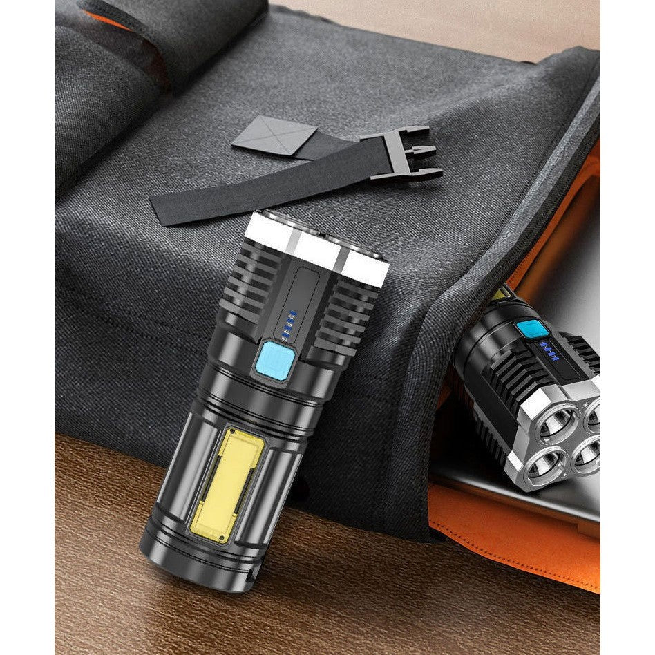 Lanterna LED Tactica 2 in 1, 4 Moduri de Iluminare, Tip Proiector COB, Rezistenta la Apa, Reincarcabila, USB, Lanterna de Drumetii, 13.6 x 5 cm, Negru