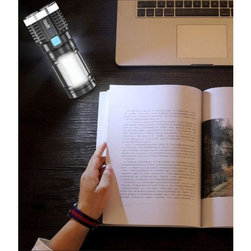 Lanterna LED Tactica 2 in 1, 4 Moduri de Iluminare, Tip Proiector COB, Rezistenta la Apa, Reincarcabila, USB, Lanterna de Drumetii, 13.6 x 5 cm, Negru