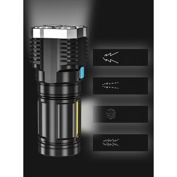 Lanterna LED Tactica 2 in 1, 4 Moduri de Iluminare, Tip Proiector COB, Rezistenta la Apa, Reincarcabila, USB, Lanterna de Drumetii, 13.6 x 5 cm, Negru