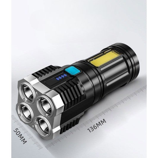 Lanterna LED Tactica 2 in 1, 4 Moduri de Iluminare, Tip Proiector COB, Rezistenta la Apa, Reincarcabila, USB, Lanterna de Drumetii, 13.6 x 5 cm, Negru