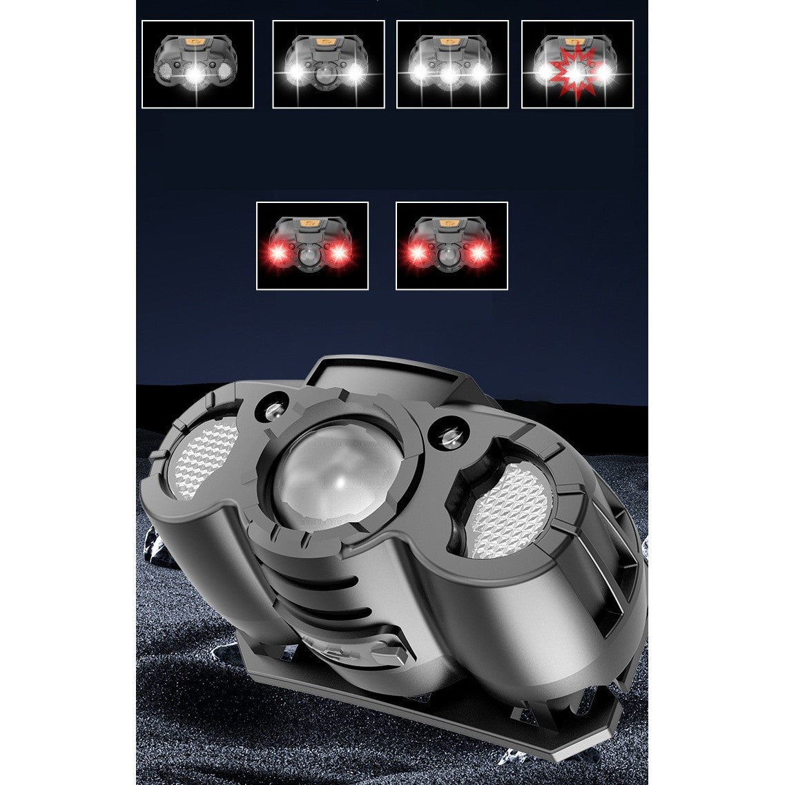 Lanterna LED de Cap, cu Suport Inclus, Incarcare USB Tip C, Raza 100-200m, 5W, 6 Trepte de Lumina, 400 mAh, Gri