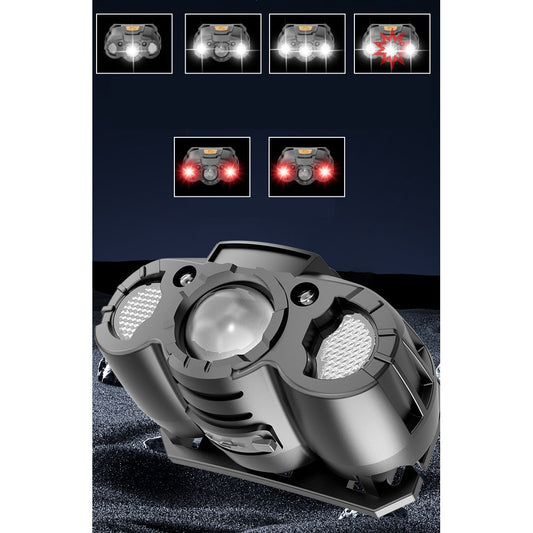 Lanterna LED de Cap, cu Suport Inclus, Incarcare USB Tip C, Raza 100-200m, 5W, 6 Trepte de Lumina, 400 mAh, Gri