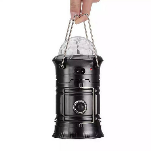 Lanternă pliabilă de camping Magic cool cu lampă disc și USB, Lanterna, Felinar, 6 LED + 1 W + 3C culori, Negru