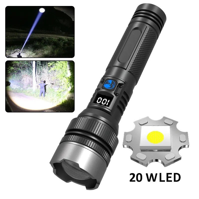 Lanterna Power Bank LED, Incarcare USB, Raza 200m, 10W, Model T6 Telescopic, Functie Zoom si Incarcare Telefon, 1800 mAh, Negru