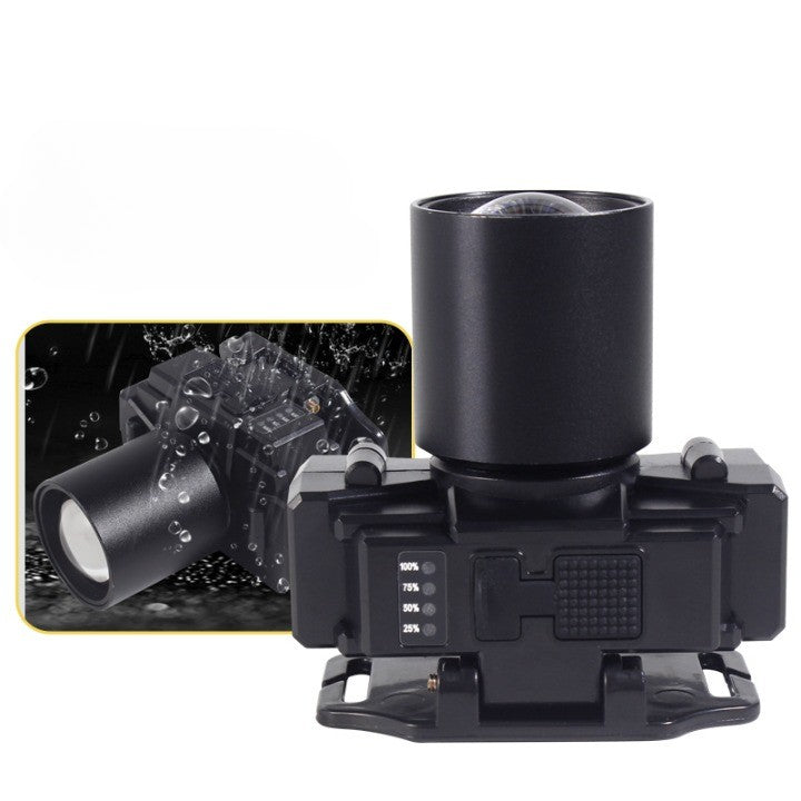 Lanterna LED de Montat pe Cap, cu Raza Lunga de Zoom, Far Telescopic, Reglabil, Rezistent la Apa, pentru Pescuit in Aer Liber, Camping, Lumina Puternica, Lanterna, 7x4.5x6 cm, Negru