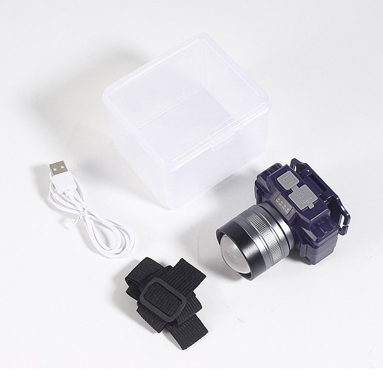 Lanterna LED de Montat pe Cap, cu Raza Lunga de Zoom, Far Telescopic, Reglabil, Rezistent la Apa, pentru Pescuit in Aer Liber, Camping, Lumina Puternica, Lanterna, 7.5x5x7 cm, Albastru