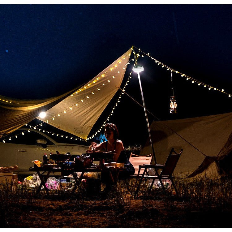 Lumină de camping LED încărcare USB, șir colorat, pentru aer liber, cort, Distanta 10 metri, 1800mAH, 10.5x4.3 cm, Alb Verde