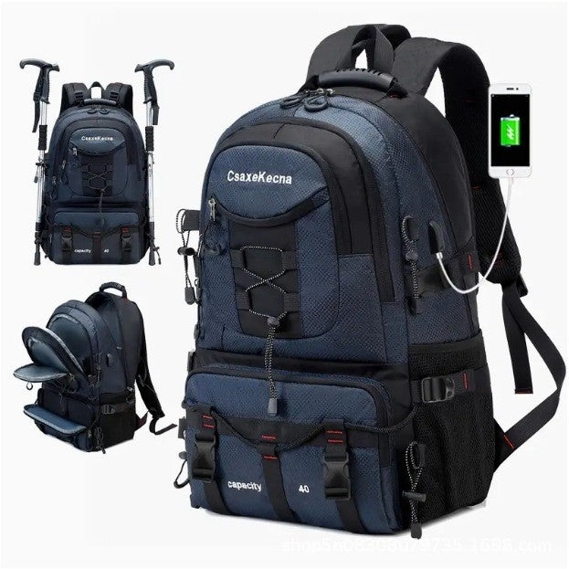Rucsac Multifunctional de Alpinism, Capacitate 36-55 L, de Calatorie, Impermeabil, Slot USB Incarcare Telefon, Bretele Reglabile, 52 x 34 x 19 cm, Albastru