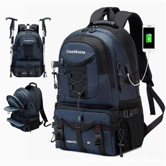 Rucsac Multifunctional de Alpinism, Capacitate 36-55 L, de Calatorie, Impermeabil, Slot USB Incarcare Telefon, Bretele Reglabile, 52 x 34 x 19 cm, Albastru