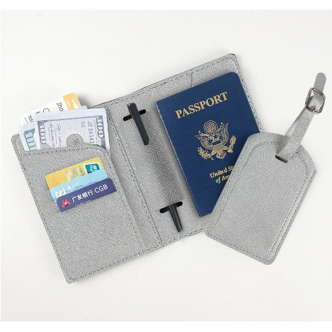 Portofel pentru Pasaport si Carduri, 23x16 cm, 70g, din Piele PU, Suport Pix, Accesoriu Suport Eticheta, Unisex, Multifunctional, Argintiu