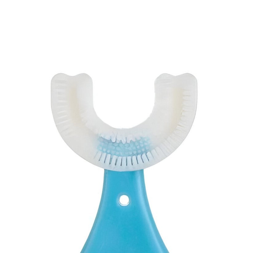Periuta de Dinti in Forma de U, pentru Sugari si Copii 2-6 ani, Peri Moi, 9 cm, Model Inima, Culoare Albastru