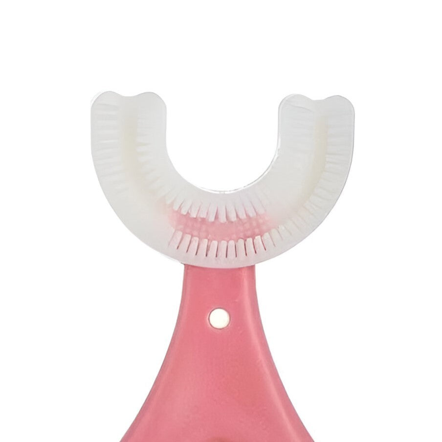 Periuta de Dinti in Forma de U, pentru Sugari si Copii 2-6 ani, Peri Moi, 9 cm, Model Inima, Culoare Roz