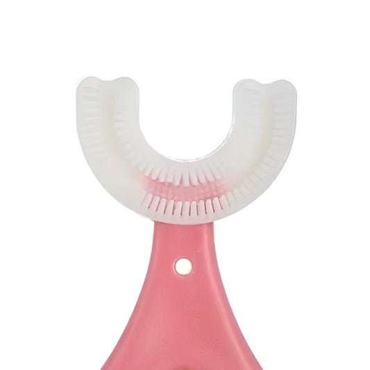 Periuta de Dinti in Forma de U, pentru Sugari si Copii 2-6 ani, Peri Moi, 9 cm, Model Inima, Culoare Roz