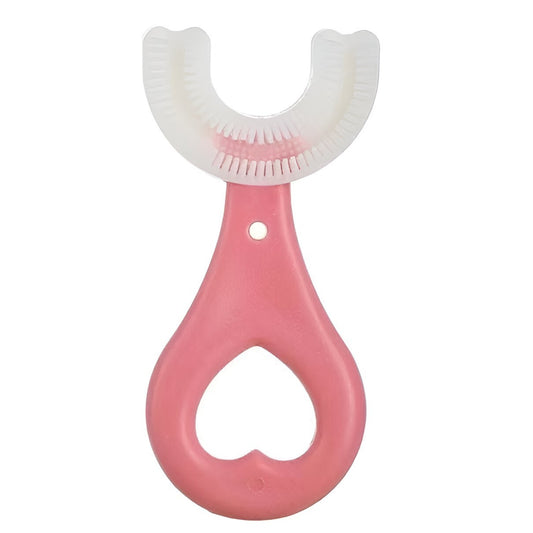 Periuta de Dinti in Forma de U, pentru Sugari si Copii 2-6 ani, Peri Moi, 9 cm, Model Inima, Culoare Roz